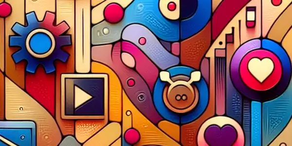 A vibrant digital landscape featuring app icons, playful emojis, and flowing images representing adult content platforms.